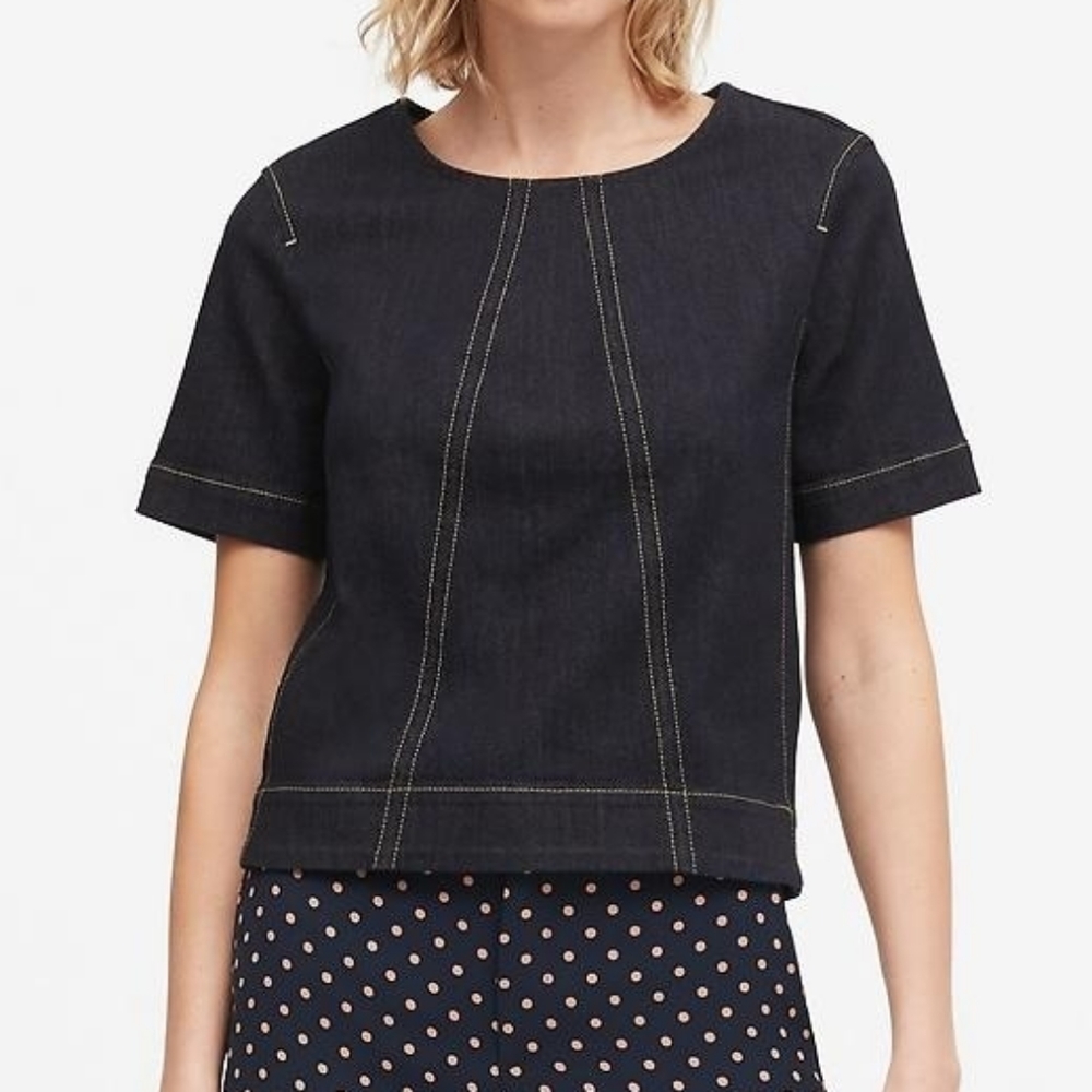 Denim cropped top in dark rinse